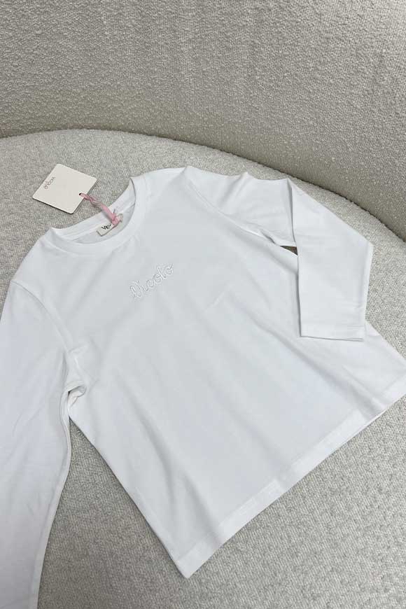 Vicolo Bambina - T-shirt bianca con logo ricamato e maniche lunghe