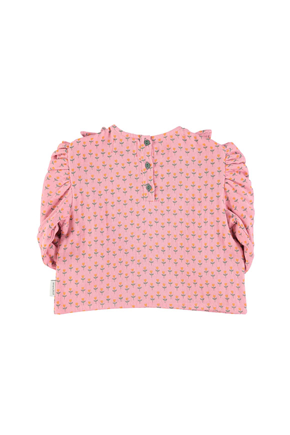 Piupiuchick - Blusa rosa con fiori e volant