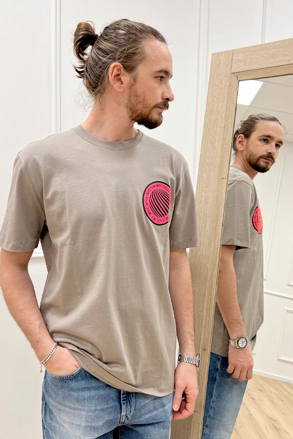 Gaelle - T shirt pietra basica con logo e stampa gommata