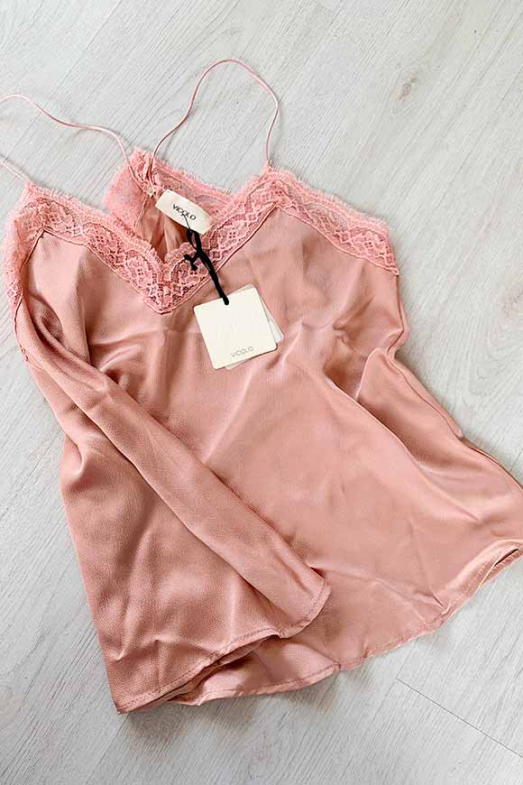 Vicolo - Pink tank top in satin and lace