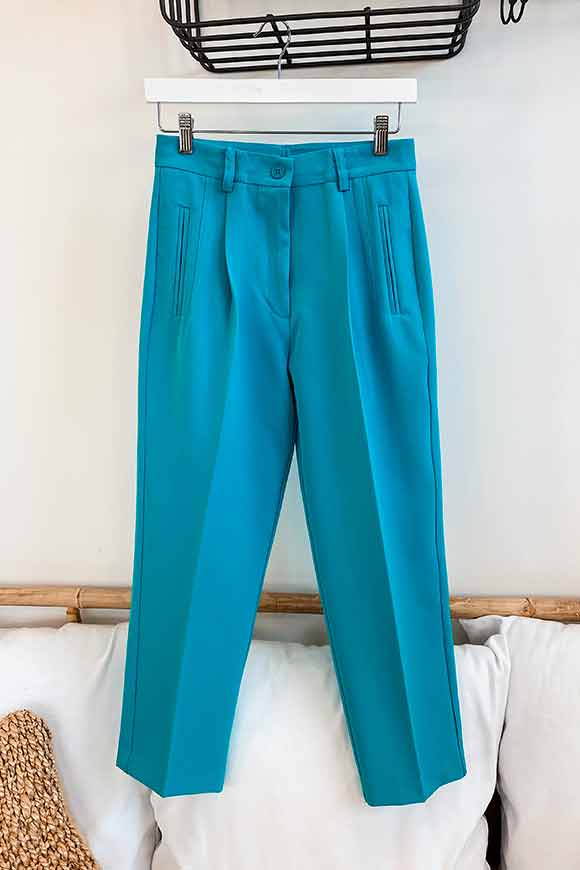 Vicolo - Teal cigarette trousers with pleats