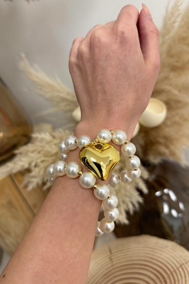 Calibro Shop - Bracciale perle a due fili con cuore oro