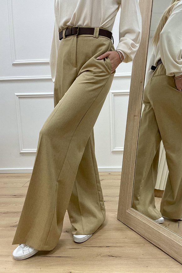 Haveone - Pantaloni beige dritto con elastico sul retro