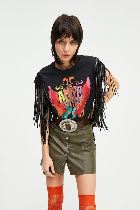 Aniye By - Black Witch t shirt with fringes
