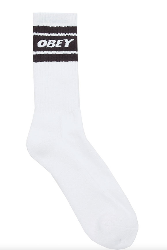 Obey - Calzino bianco logo e bande nere in contrasto