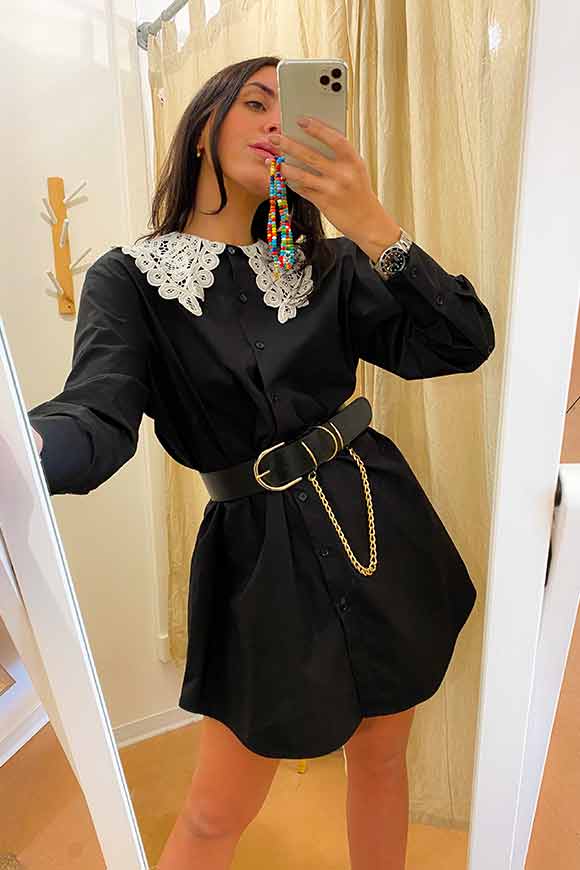 Vicolo - Black shirt dress with lace collar