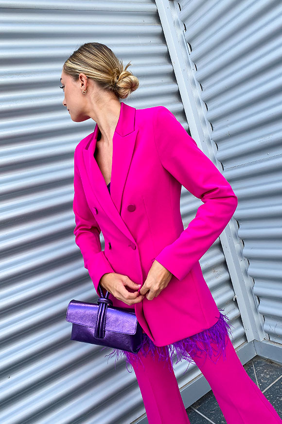 Vicolo - Magenta double-breasted jacket in crepe with satin details