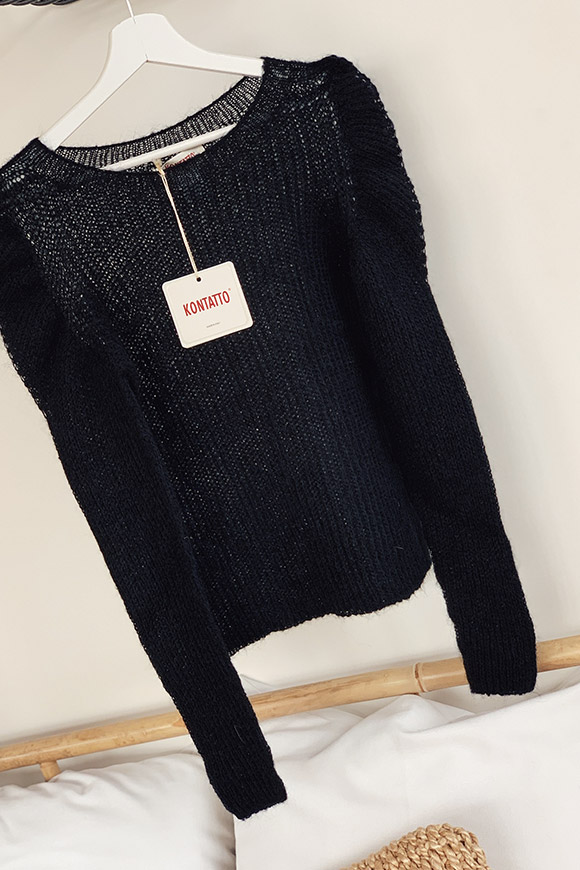 Kontatto - Black mohair sweater with gathered shoulders