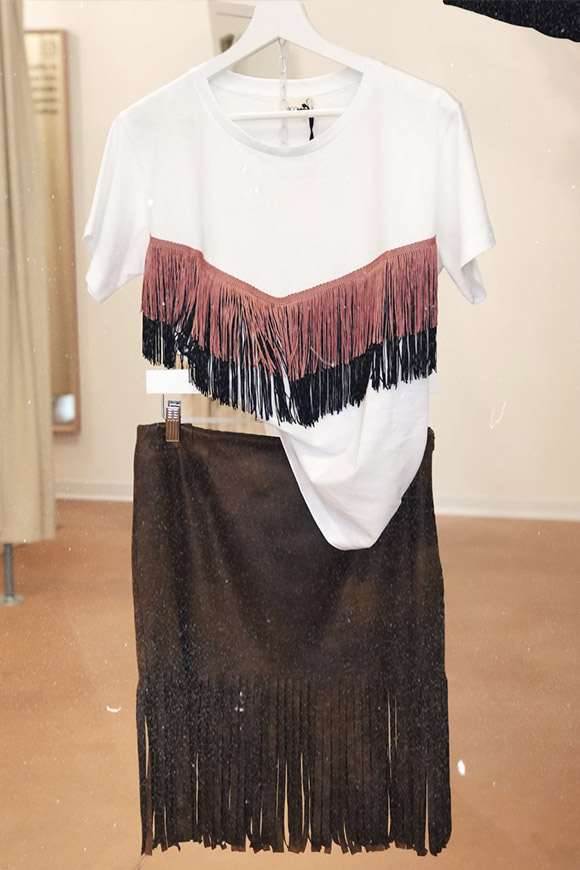 Vicolo - Brown suede skirt with fringes