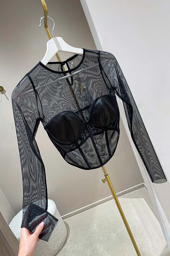 Haveone - Top corsetto nero in tulle