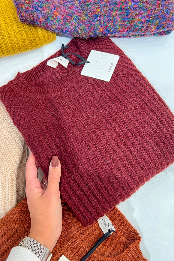 Vicolo - Burgundy English knit sweater in mohair blend