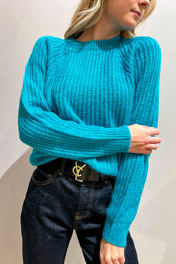 Vicolo - Turquoise English knit sweater in mohair blend