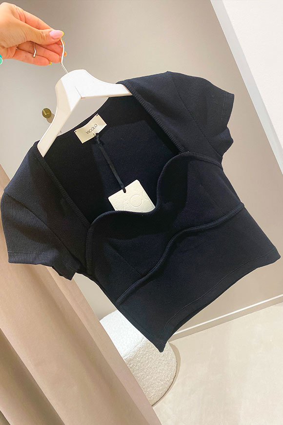Vicolo - Top tshirt nero stile corsetto a coste