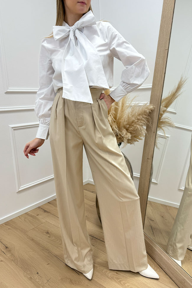 Kontatto - Pantaloni beige gessati con filo lamè