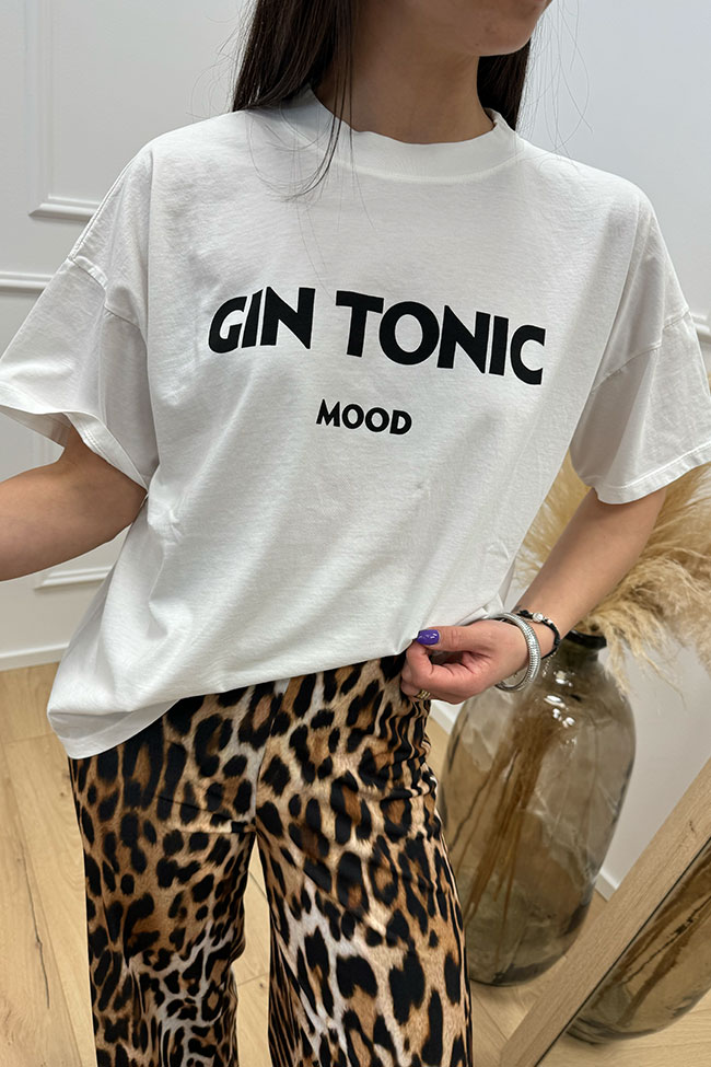 Vicolo - T shirt basic bianca "Gin Tonic Mood"