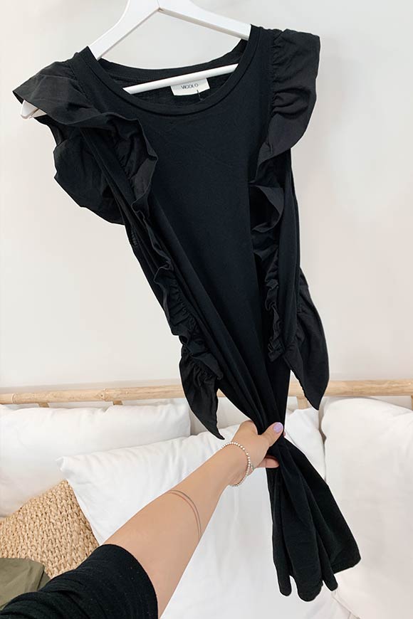 Vicolo - Vestito nero in cotone con rouches