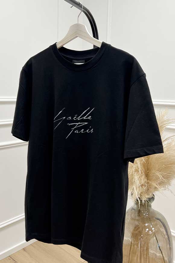 Gaelle - T shirt nera con logo centrale grigio