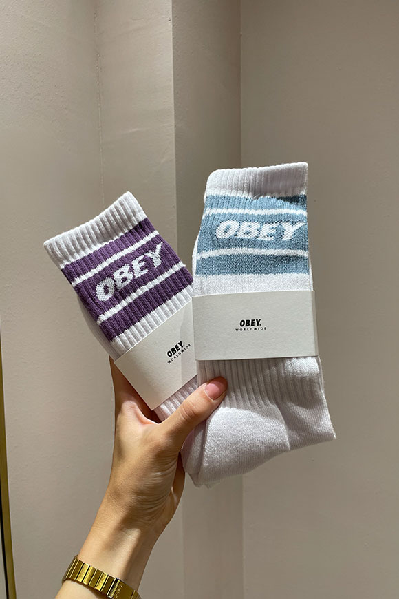 Obey - White sock with purple band and logo