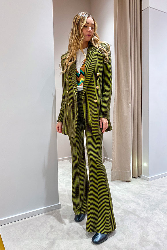 Vicolo - Olive green and black trousers in zig zag pattern
