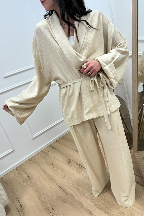 Vicolo - Giacca kimono sabbia con cinturina