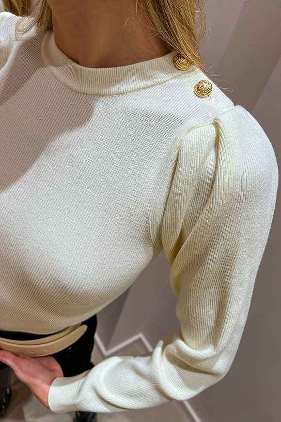 Vicolo - Cream sweater with balloon sleeves and gold buttons
