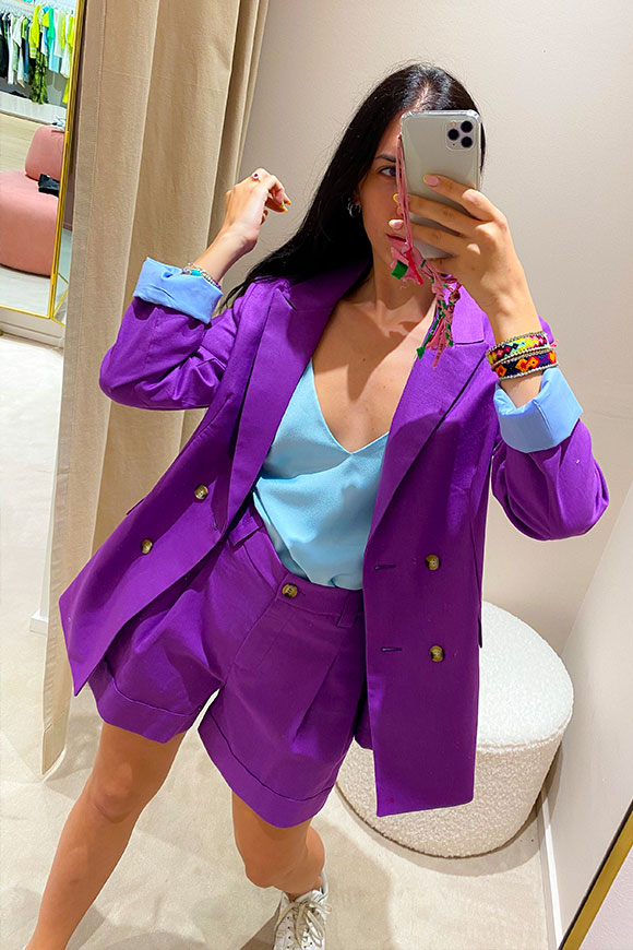 Tensione In - Purple double-breasted linen jacket