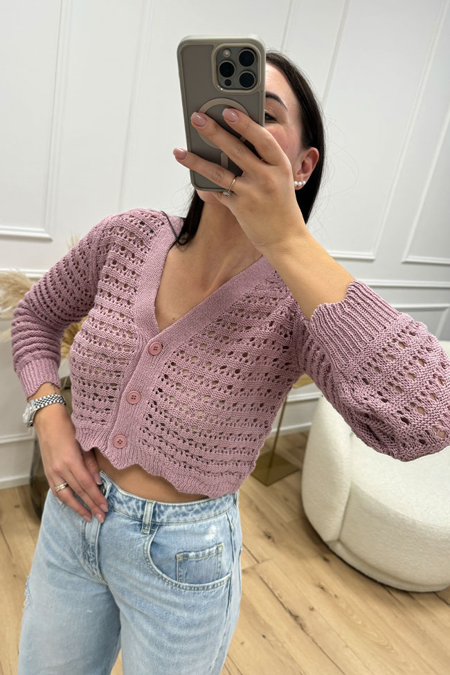 Haveone - Maglia crop rosa crochet