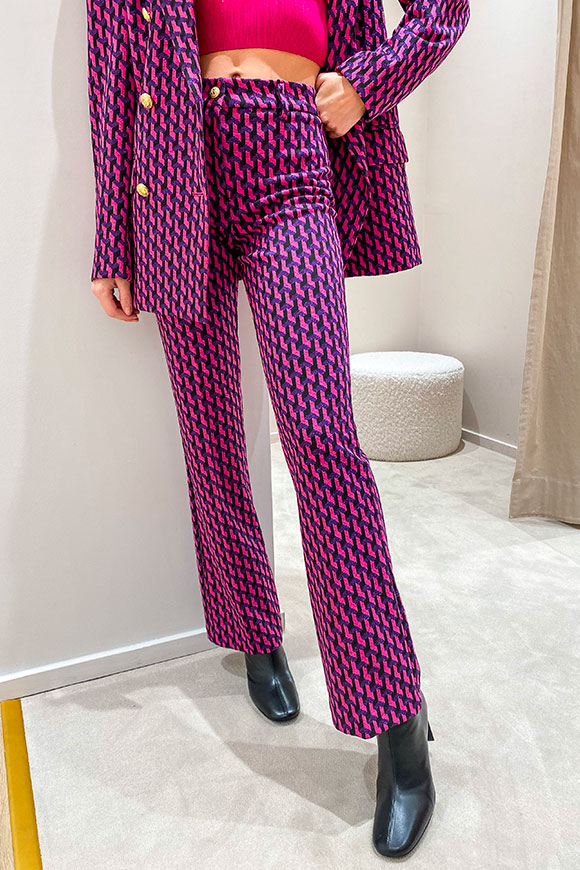 Vicolo - Fuchsia and purple heart patterned trousers with golden button