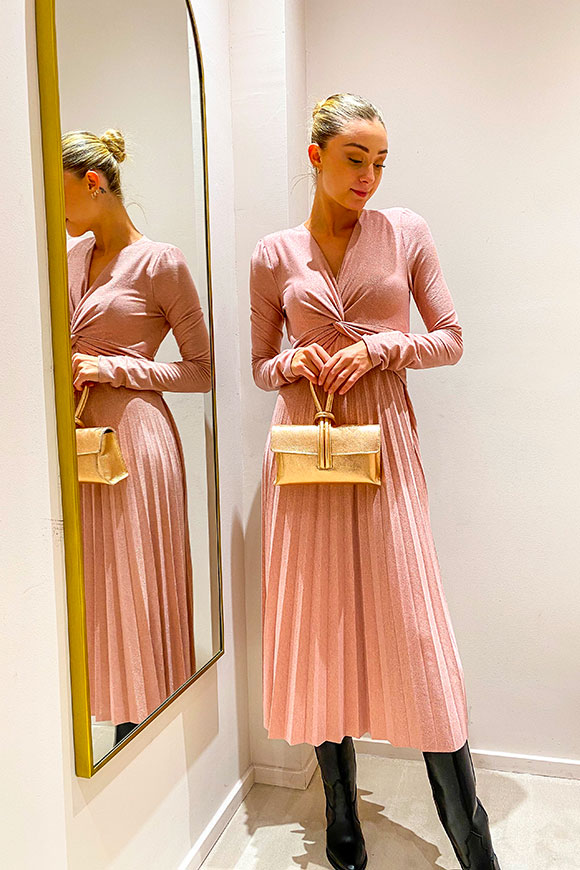 Vicolo - Pink lurex midi dress with pleated skirt