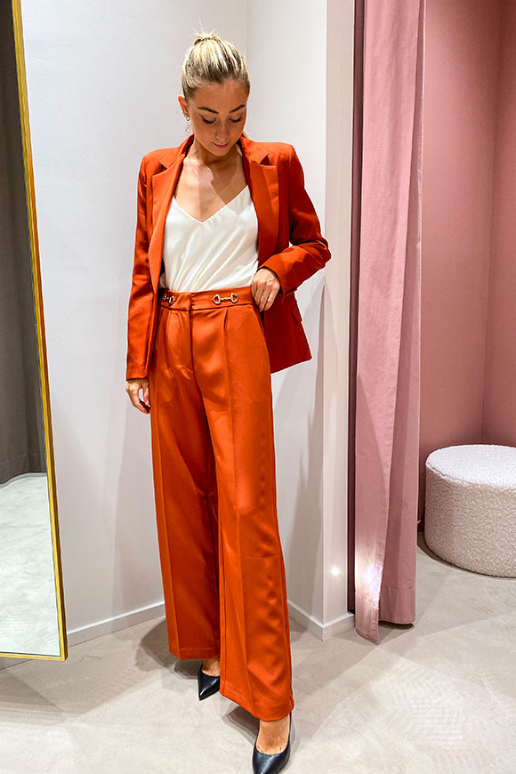 Vicolo - Rust palazzo trousers with golden clamps