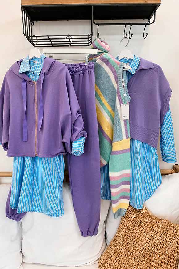 Motel - Striped sweater in shades of light blue, yellow and lilac