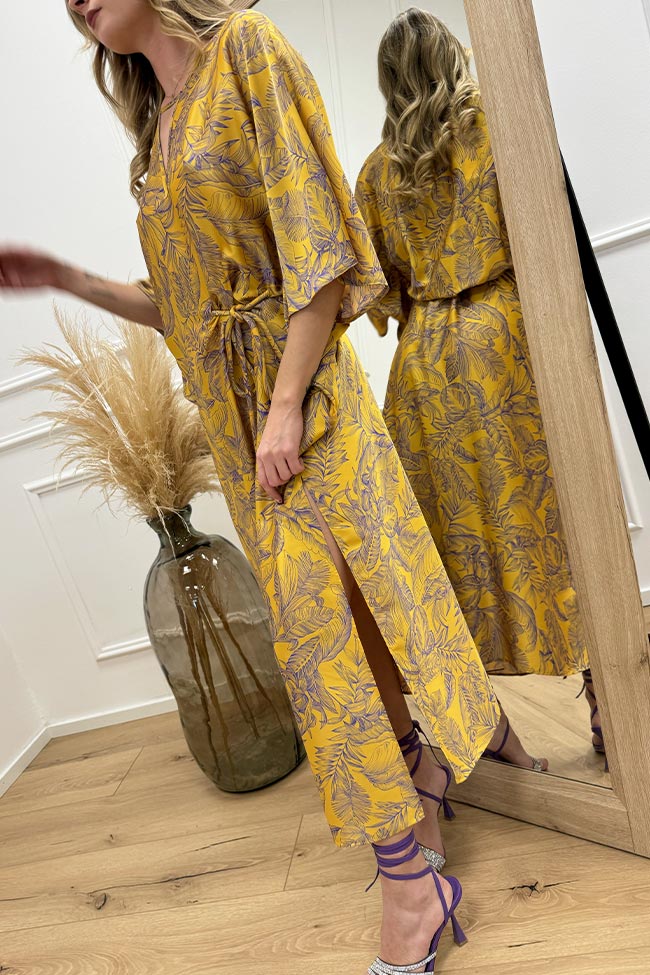 Simona Corsellini - Vestito kimono floreale giallo e viola