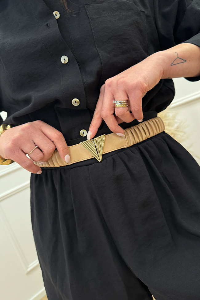 Vicolo - Cintura elastica nude arricciata con fibbia logo