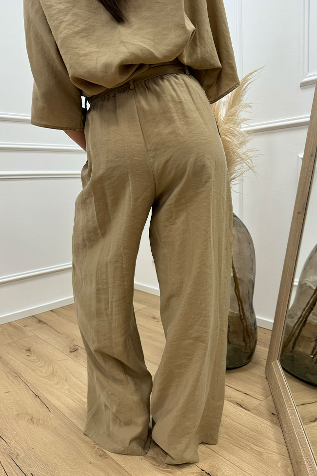 Haveone - Pantaloni cammello paperbag con fusciacca