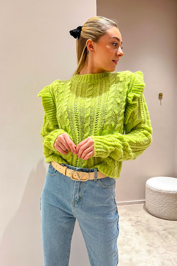 Kontatto - Acid green sweater with peanuts and rouches