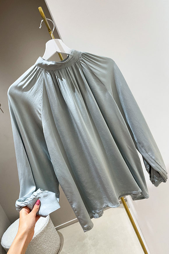 Haveone - Blusa argento collo alto arricciato