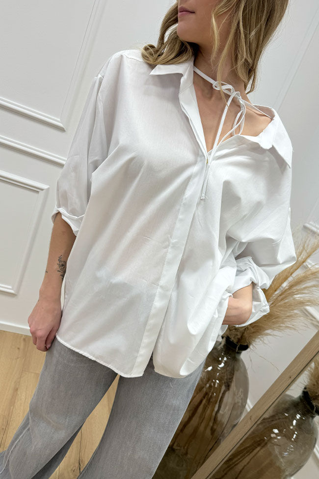 Vicolo - Camicia oversize bianca fiocco sul collo