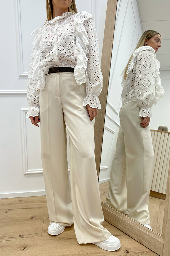 Haveone - Camicia bianca in sangallo e rouches