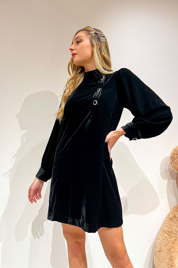 Vicolo - Black velvet tunic dress with jewel buttons