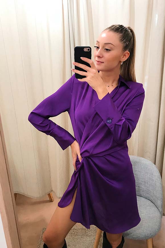 Vicolo - Purple satin dress with side knot