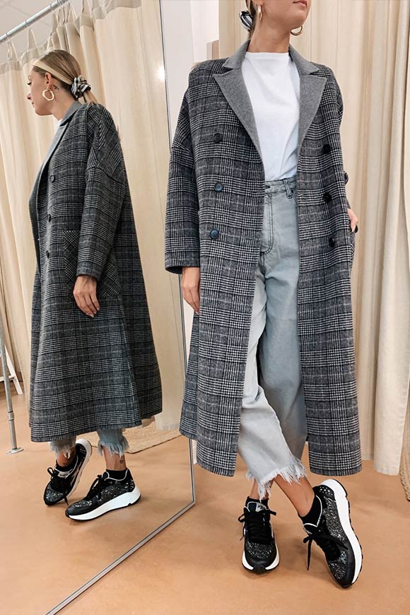 Vicolo - Long gray tartan coat