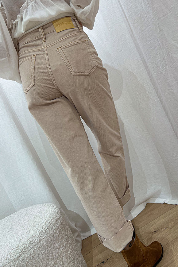Haveone - Pantaloni crema velluto millerighe