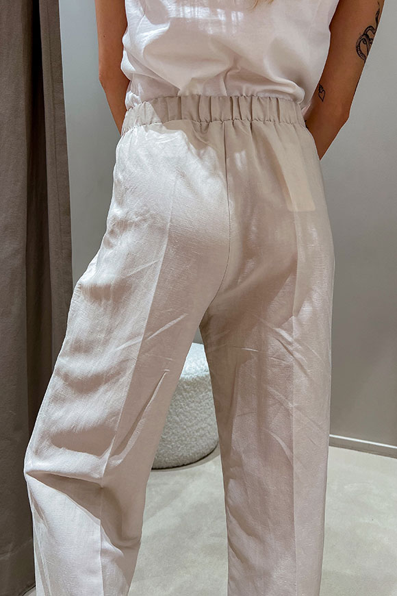 Kontatto - Pantaloni écru in misto lino con elastico