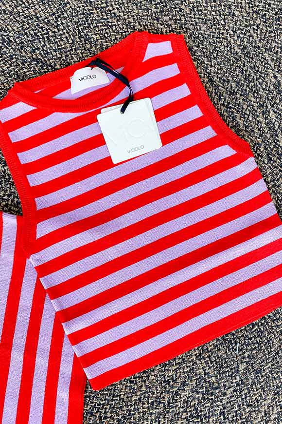 Vicolo - Red and lilac striped viscose rowing tank top