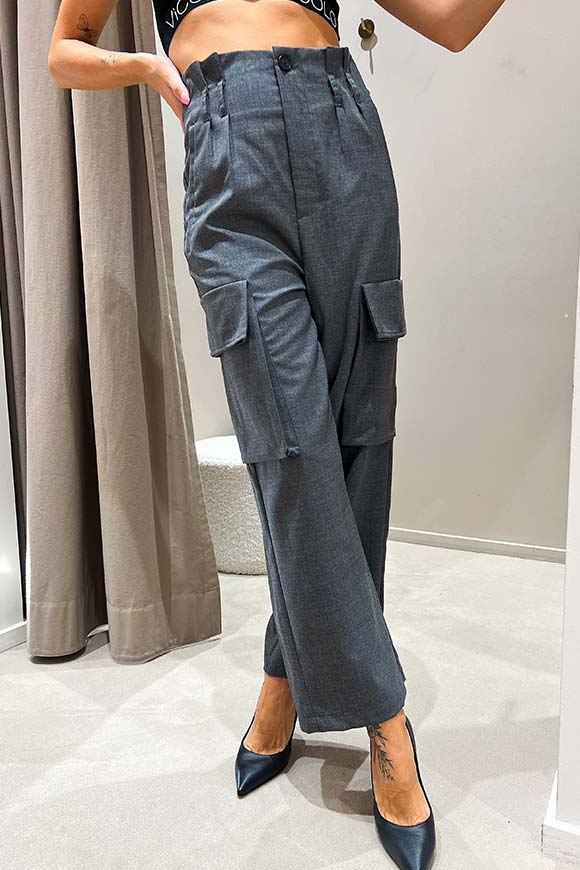 Vicolo - Pantaloni cargo grigio scuro a palazzo