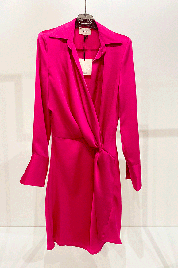 Vicolo - Fuchsia satin dress with side slit and padded straps