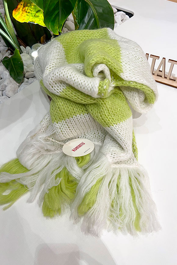 Kontatto - Acid green and milk striped wool blend scarf