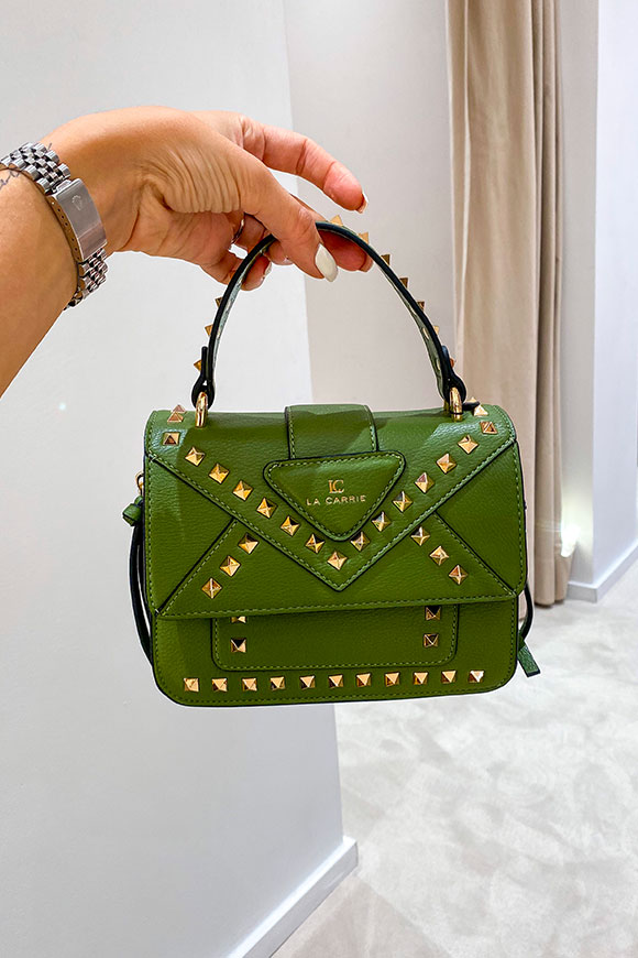 La Carrie - Thunder olive green midi bag with studs