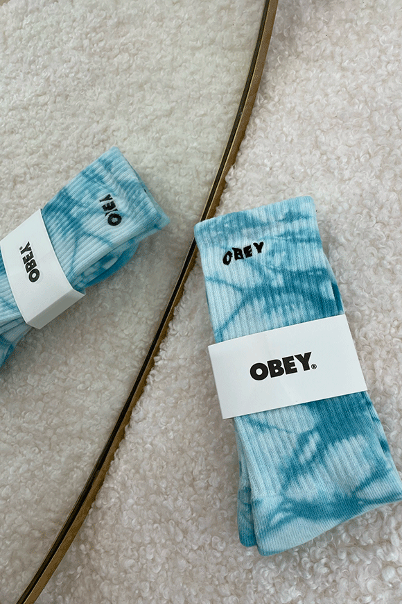 Obey - Turquoise tie dye socks with black logo embroidered