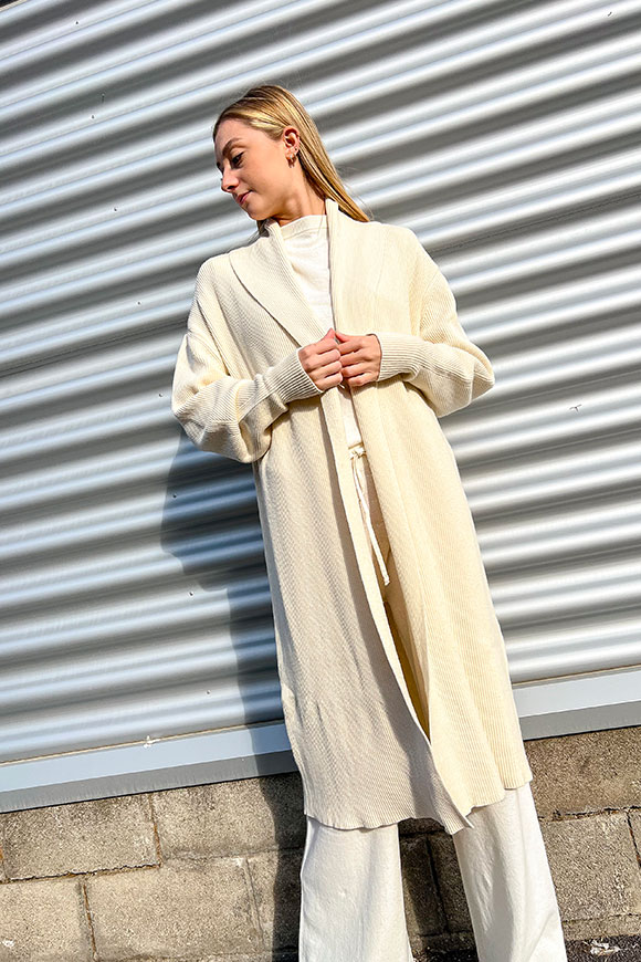 Vicolo - Butter long cardigan with ribbed shawl collar